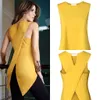 Women Sexy Sleeveless O Neck Chiffon Tops Slim Fit Irregular Patchwork Solid Blouse Plus Size