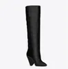 2018 new women spike heel boots knee high boots pointed toe booties black leather high heel boots ladies party shoes