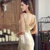 ゴールドロングイブニングドレス史上カウルネックEP07110GD輝きスパンコール輝きエレガントな女性2017イブニングパーティーガウンOUC3049