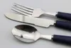 Jankng 3pieces нержавеющая сталь набор посуда для детей матовая синяя ручка вилки.