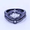 Anneau de claddagh de mode bijoux anneaux de mariage bande définie pour les femmes 5 a zircon Cz noir or rempli femelle parti anneau cadeau d'anniversaire