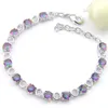 Luckyshine 6 Pcs Colorful Round Topaz Gems Silver Hollow Bracelet Bracelets Fashion For Women Zircon Bracelet 8" Free shipping