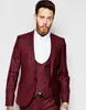 Modny przycisk Dark Red Groom Tuxedos Szal Kapel Groomsmen Best Man Blazer Mens Garnitury Ślubne (Kurtka + Spodnie + Kamizelka + Krawat) H: 719