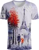 Nowa Moda T Koszulka 3D City Widok T-Shirt Mężczyźni Kobiety Tshirt Chic Koszulki Koszulki Eiffla Tower Tee Parasol Krótki Rękaw Kwiat Top S-5XL