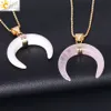 CSJA Natural Stones Crescent Half Moon Necklaces Pendant Amethyst Rose Quartz White Stone Gold Color Reiki Women Charm Jewelry Han251N