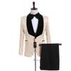 最新の新郎のシャンパンパターン柄新郎Tuxedos Shawl Black Lapel男性スーツサイドベントウェディング/プロムベストマン（ジャケット+パンツ+ベスト+ネクタイ）K924