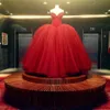 Red Sweetheart Ball Gown Prom Dresses Top Beaded Tulle Multi Layers Evening Dress Custom Made Puffy Formal Party Dress Women Vestidos