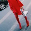 Cat Walk Mulheres Elastic botas altas da coxa Shoes 2018 Autumn Feminino Couro Vermelho Mais joelho botas altas botas senhoras vestido de casamento Partido salto alto