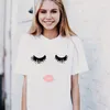 2018 Eyelash Red Lips Tshirts trycker brev Kvinna T-shirt plus Size Summer Tee Femme Haruku Shirt Women Tops XS-4XL EMODERN888