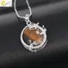 CSJA Chinese Dragon Stone Rock Necklace Natural Gemstone Pendant White Crystal Tiger Eyes Flat Round Beads Silver Color Lucky Jewe2645943