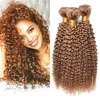 Brazilian Honey Blonde Human Hair 3 Bundles Kinky Curly Malaysian Peruvian 27# Pure Color Curly Virgin Human Hair Weave Extensions