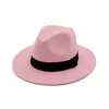2021 Trend Unisex Wool Felt Jazz Fedora Hats Casual Men Women Ribbon Band Wide Brim cowboy Hat Panama Trilby Formal Party Cap246D