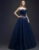 Dark Navy abito di sfera Abiti da sera Prom Dresses Sweetheart lungo Bantage Indietro promenade di sfera