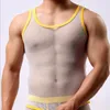 Hot Sale Brand Fashion Sexy Men's Mesh Vest Casual Spandex T-shirt Net Yarn Vest Slim Fit Undershirt Breathable Transparent Gay Underwear