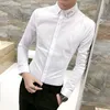 Rekommendera 2018 God kvalitet Tuxedo Shirt Slå ner Krage Långärmad Business Formell Mens Dress Shirts Solid Mäns Top Blus