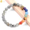 Pulseira de caveira de ouro csja para homens 7 chakras miçangas espectrolite natural labradorita de 8 mm de chakra embrulhando pulgle bangle namorado presente e211y