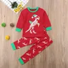 Natal Crianças Roupas Set 2018 Dinossauro das Crianças Novas Impresso Camisa de Manga Longa T + Calças Calças Duas Peças de Pijama Meninos Meninas Outfits