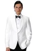 Classic Handsom Cool Shawf Lapel White Wedding Groom Tuxedos Men Garnitury Ślub / Prom / Dinner Best Man Blazer (Kurtka + Krawat + Spodnie) N62