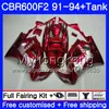 Body Voor HONDA CBR 600 F2FS CBR600 F2 1991 1992 1993 1994 1MY.80 CBR600FS CBR 600F2 CBR600RR Zilverachtig rood CBR600F2 91 92 93 94 Kuip kit