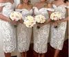Designer goedkope nieuwe volle kanten thee lengte schede bruidsmeisje jurken off schouder bruiloft feestmeidmeid uit honor jurken formele jurken
