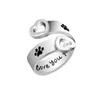 Dog Paw Print Ti amerò per sempre Heart Love Ring Anelli regolabili per le donne Best Friend Pet Jewelry