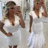 Vestidos de noiva com saia destacável bainha curta mini v vestido de noiva sereia ilusão de sereia volta pérolas lace apliques vestidos nupciais