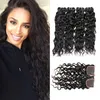 Capelli umani brasiliani 4 pacchi con chiusura 8A onda d'acqua brasiliana con chiusura in pizzo 4x4 Tessuto capelli umani bagnati e ondulati6207443