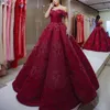 Charming Dark-Red Evening Dresses Off Shoulder Appliques Beaded Lace Ball Gown Prom Dress Glamorous Dubai Evening Gowns Red Carpet Dress