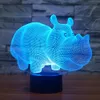 Animal Rhinoceros 3D LED Night Light 7 Cambia colore Lampada da tavolo da tavolo Regalo per bambini # R42
