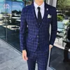 HOBO 2018男性スーツは、新郎の最高の男のスーツの3ピースグリッドビジネスキャリアを授与します。