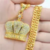 Hip Hop King Crown gouden Hangers Kettingen Hangers Bling Bling Iced Out Crystal Kettingen Roestvrijstalen touwketting