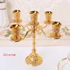 Goud Zilverlegering Kandelaar Bruiloft Prop Candle Houders Tafel Ornament Candelabra met Crystal Hangers Fashion Party Centerpiece