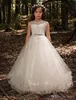 Billiga spetskulklänning Flower Girl Dresses Puffy Princess Junior Kids Wedding Dresses Cap Sleeve Toddler Pageant Dresses With Bow247s