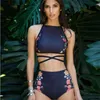 Lady Bikini Polyster High Waist Woman Swimsuit Push Up Top Swim Shorts Print Femme Swimwear Bathing Two Piece Suits 20ht V