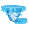 iiniim Gay Mens Lingerie Panties Lace Frilly Satin Ruffled High Cut G-string Thong Briefs Underwear Underpants with Thigh Garter