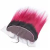 Paquetes de armadura de cabello humano rosa Ombre peruano virgen con frontal de encaje completo 13x4 Recto sedoso 1B / Rosa fuerte Ombre 3 paquetes con frontal