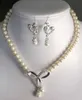 7-8mm White Akoya Cultured Pearl Necklace& earring 18'' > 193H