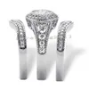 Choucong Jóias Antigas 6mm Pedra Diamante 10KT White Gold Filled 3 Anel de Banda De Casamento Noivado Set Sz 5-11