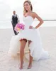 Darmowa Wysyłka Wysokiej Niskiej Plaży Suknie ślubne 2020 Summer Sweetheart Dekolt Ivory Ruffled Tulle Krótki Przód Długie Powrót Gorset Bridal Suknie