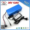 FREE SHIPPING(1PC) 36v 12Ah 500w lithium ion battery for electric bike scooter with 18650 cell PVC case + 10S BMS Charger