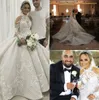 Luxury Lace Ball Gown Wedding Dresses Long Sleeves High Collar Beaded Bridal Gowns Appliqued Cathedral Sequined Crystal Vestidos De Novia