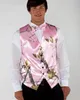 2019 Gilet da sposa mimetico modesto Gilet da sposo Tronco d'albero Foglie Gilet da uomo slim fit mimetico primaverile Set da 2 pezzi (gilet + cravatta) Bianco Rosa