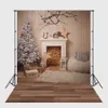 Indoor Fireplace Photo Background Printed White Christmas Tree Wood Wall Twig Star Presents Baby Kids Photography Backdrops