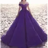 Mode Deep Purple Prom Dresses Sexy Off Schouder Vloer Lengte Kant Baljurk Party Jurk Glamoureuze Saudi Dubai Celebrity Avondjurken