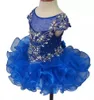 2019 Sheer Royal Blue Cap Sleeveless Girls Pageant Cupcake Dresses Infant Special Occasion Crystal Tutu Skirt Short Birthday Party Gowns