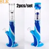 Inklapbare dubbele percolator Siliconen Bong Hookah met siliciumbodem 14 mm glas omlaag stengel rig heady olieligingen 2 stks/ lot