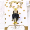 Snelle verzending 100 stks / partij Bruiloft Gunst Gasten Gift Hart van Gouden Wijnfles Stopper Golden Party Gunst Souvenir Giveaways