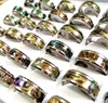 Wholesale 50pcs Unique Vintage Men Women Real Shell Stainless Steel Rings 8mm Band Colorful Beautiful Wedding Rings Seaside Party Jewelry