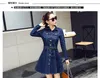 New korean fashion women's turn down collar long sleeve denim jeans sashes a-line dress plus size XXL