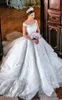 Gorgeous Arabii Princess Sukienka Ślubna Świecące Cekiny Koronki Aplikacja Off Ramię Suknie Ślubne Glamorous Sexy Plus Size Sukienki ślubne